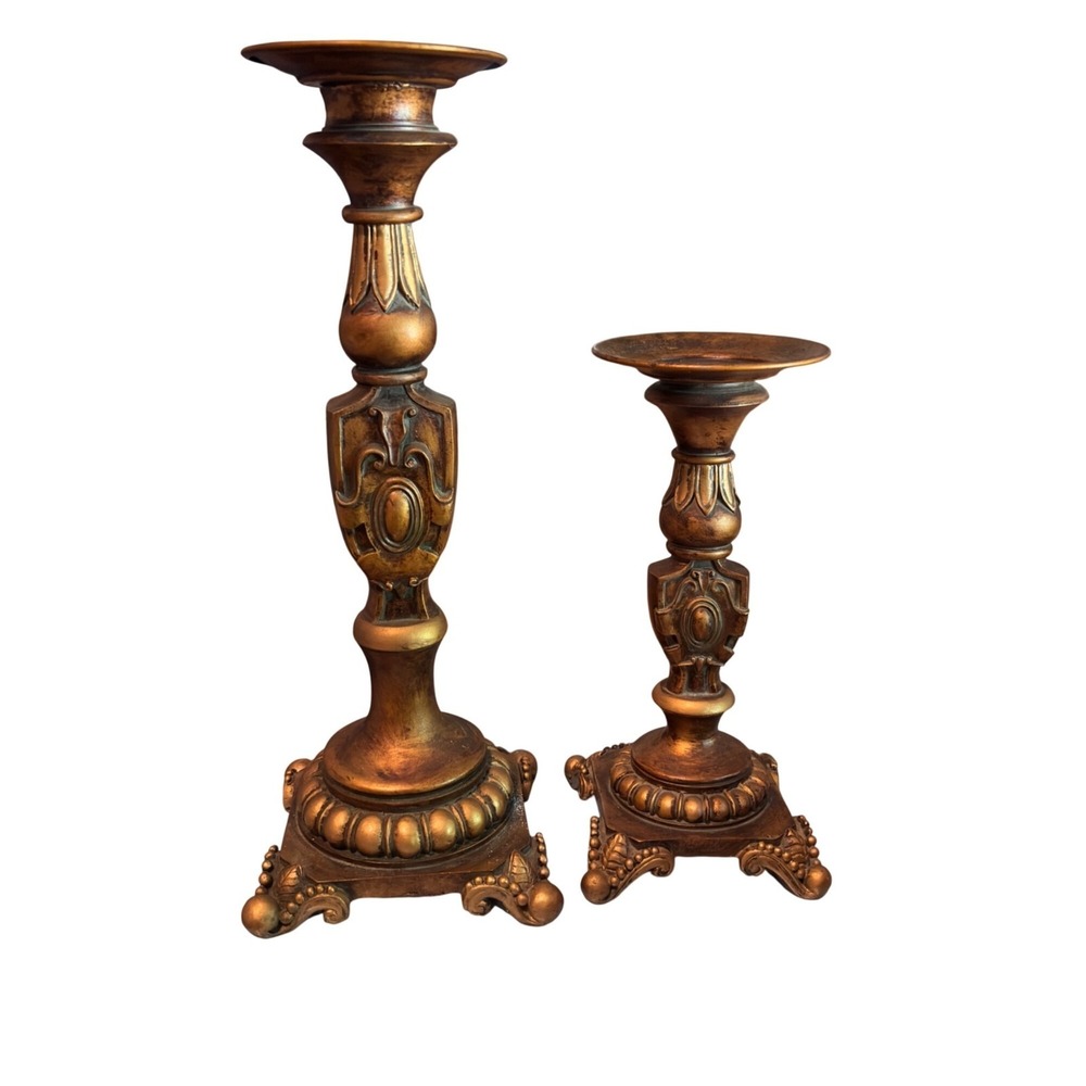 Vtg Bronze Gold Taper Candle Holders Set of 2 Mid Century Modern Boho Home Decor